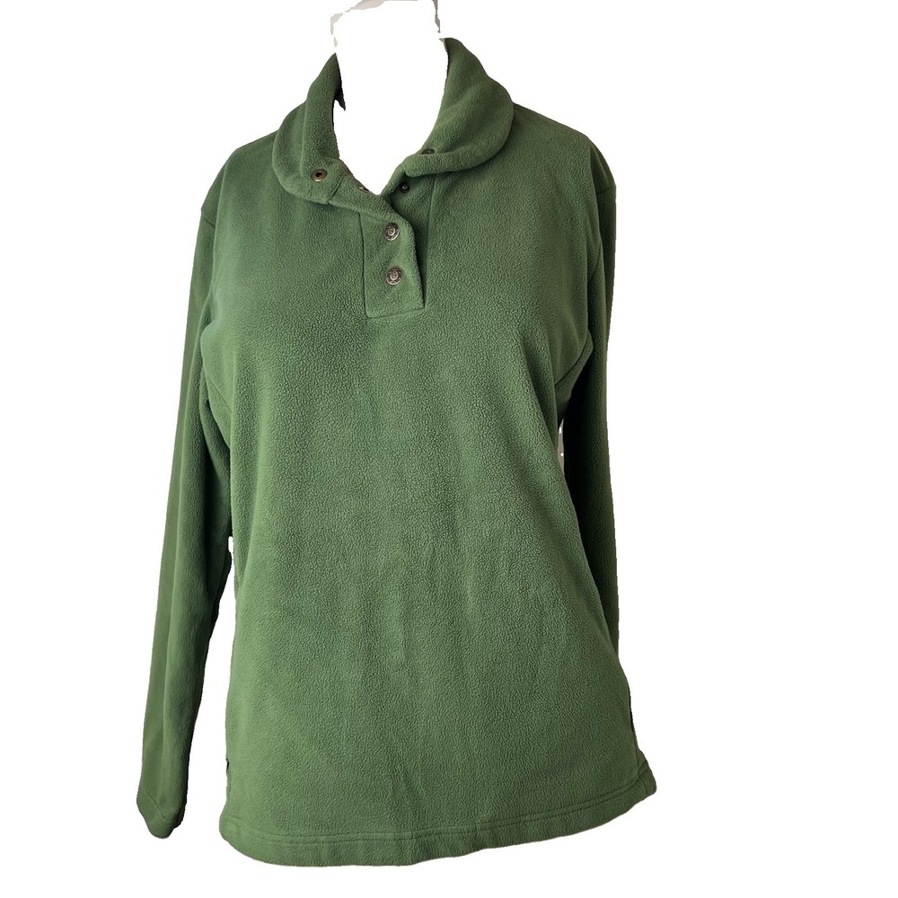 Sahalie Butter Fleece Sweater Women's Medium Green Snap Zip Pockets